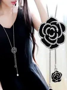 Shining Diva Fashion Silver-Toned & Black Silver-Plated Necklace