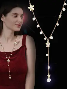 Shining Diva Fashion Rose Gold & White Rose Gold-Plated Antique Necklace