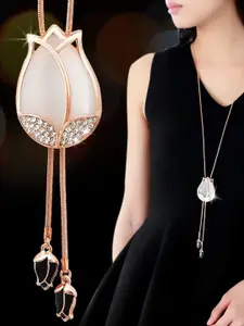 Shining Diva Fashion Rose Gold & White Rose Gold-Plated Necklace