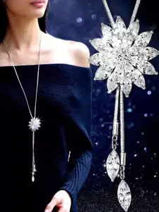 Shining Diva Fashion Silver-Toned & White Silver-Plated Necklace
