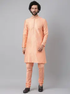 Hangup Men Peach-Coloured Pure Silk Kurta with Pyjamas