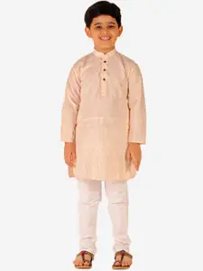 Pro-Ethic STYLE DEVELOPER Boys Peach-Coloured Striped Pure Cotton Kurta with Churidar