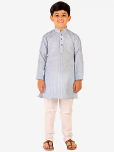 Pro-Ethic STYLE DEVELOPER Boys Blue Striped Pure Cotton Kurta with Pyjama