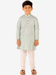 Pro-Ethic STYLE DEVELOPER Boys Green Striped Pure Cotton Kurta with Pyjamas