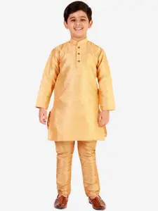 Pro-Ethic STYLE DEVELOPER Boys Gold-Toned Pure Silk Kurta with Pyjamas