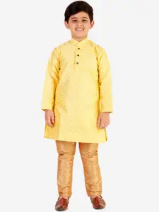 Pro-Ethic STYLE DEVELOPER Boys Yellow Pure Silk Kurta with Pyjamas