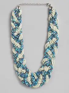 RICHEERA Blue & Off White Layered Braided Necklace