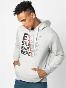 Campus Sutra Men Grey Printed Hooded Sweatshirt