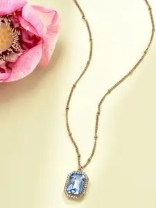 AMI Women Gold-Plated & Blue Rhinestone & Austrian Diamonds  Pendant Chain