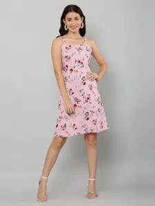 EZIS FASHION Women Pink Floral Printed Crepe A-Line Dress