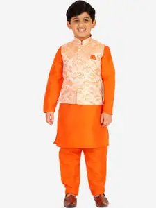 Pro-Ethic STYLE DEVELOPER Boys Orange Kurta With Churidar & Nehru Jacket