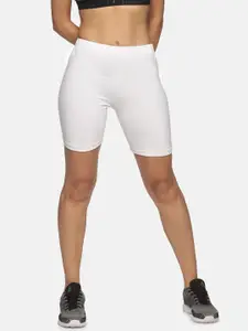 NOT YET by us Women White Slim Fit Cycling Sports Shorts