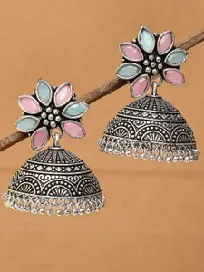 OOMPH Silver-Toned Dome Shaped Jhumkas Earrings