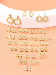 AMI Set of 25 Gold-Plated & White Contemporary Studs Earrings