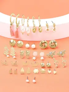 AMI Women Pack of 20  Gold-Toned Contemporary Studs Earrings