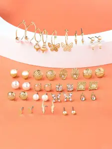 AMI Set of 20 Gold-Plated & White Contemporary Studs & Hoop Earrings