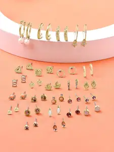 AMI Women Set of 25 White Gold-Plated Classy Contemporary Studs & Hoop Earrings