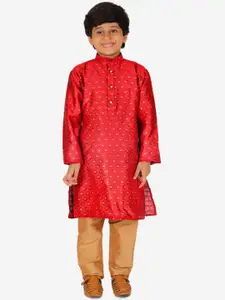 Pro-Ethic STYLE DEVELOPER Boys Maroon Self Design Pure Silk Kurta with Churidar