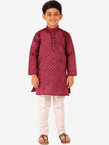 Pro-Ethic STYLE DEVELOPER Boys Maroon Striped Pure Cotton Kurta with Pyjamas