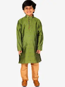 Pro-Ethic STYLE DEVELOPER Boys Green Pure Silk Kurta with Pyjamas