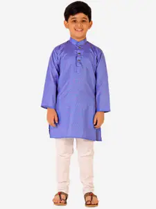 Pro-Ethic STYLE DEVELOPER Boys Blue & White Self Design Pure Cotton Kurta with Pyjamas