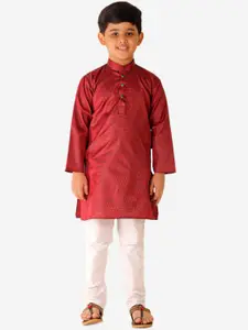 Pro-Ethic STYLE DEVELOPER Boys Red Pure Cotton Kurta with Pyjamas
