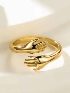 UNIVERSITY TRENDZ Gold-Toned & Plated Stainless Steel Double Hand Hug Ring