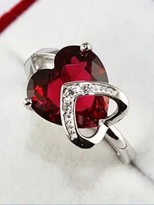 UNIVERSITY TRENDZ Women Red & Silver-Plated Heart Shaped Crystal Stainless Steel Ring