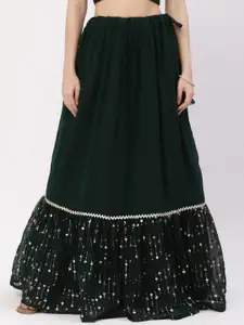 studio rasa Women Green Solid Sequined Maxi Skirt