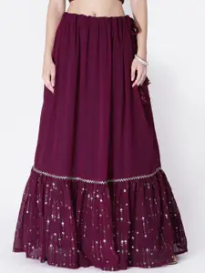 studio rasa Purple Georgette Sequin Embroidered Tiered Skirt