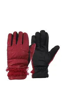 ELLIS Women Maroon & Black Printed Gloves