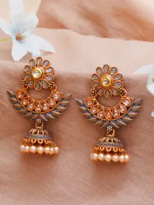 KARATCART Grey & Gold-Plated Classic Jhumkas Earrings