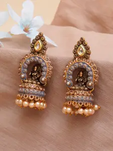 KARATCART Grey & Gold-Plated Classic Jhumkas Earrings