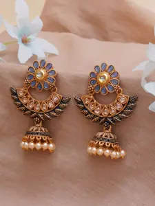 KARATCART Blue & Gold-Plated Classic Jhumkas Earrings