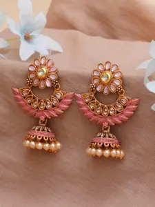 KARATCART Pink & Gold-Plated Classic Jhumkas Earrings