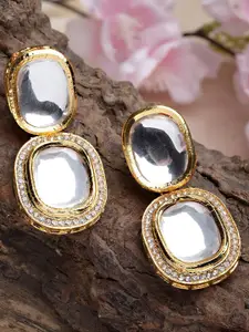 KARATCART Gold-Plated & White Kundan Classic Drop Earrings