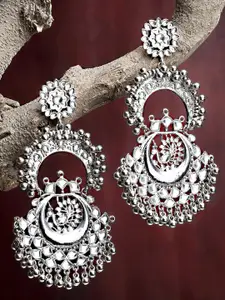 KARATCART Silver-Plated & White Classic Chandbalis Earrings