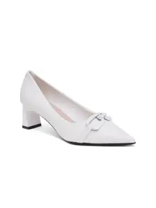 SHUZ TOUCH Women White Block Pumps with Bows