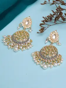 KARATCART Grey & Gold-Plated Kundan Classic Chandbalis Earrings