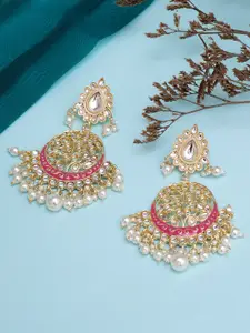 KARATCART Pink & White Gold-Plated Pearl Classic Chandbalis Earrings