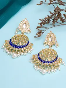 KARATCART Blue & White Gold-Plated Pearl Classic Chandbalis Earrings