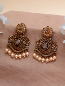 KARATCART Gold-Plated Grey & White Stone Studded Classic Drop Earrings