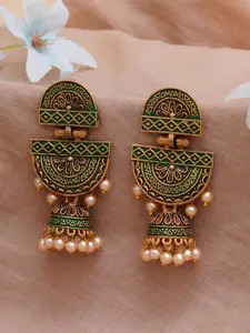 KARATCART Green & Gold-Plated Classic Jhumkas Earrings