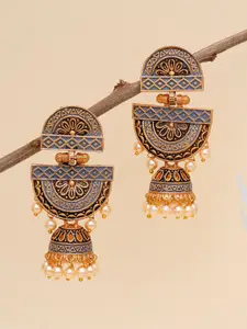 KARATCART Grey & Yellow Gold Plated Classic Jhumkas Earrings