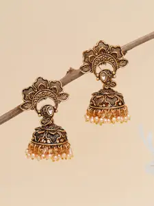 KARATCART Gold-Plated & White Kundan Classic Jhumkas Earrings