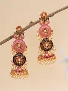 KARATCART Pink & White Gold-Plated Classic Jhumkas Earrings
