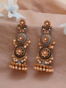 KARATCART Grey & Gold-Plated Antique Classic Jhumkas Earrings