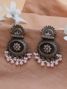 KARATCART Silver-Plated & Pink Oxidised Classic Dangler Earrings