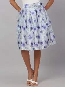 NEUDIS Women Blue & White Floral Printed Flared Skirt