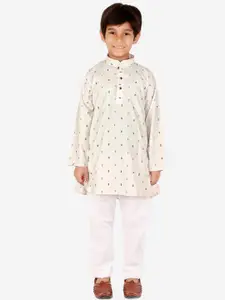 Pro-Ethic STYLE DEVELOPER Boys Off White Floral Printed Pure Cotton Kurta with Pyjamas